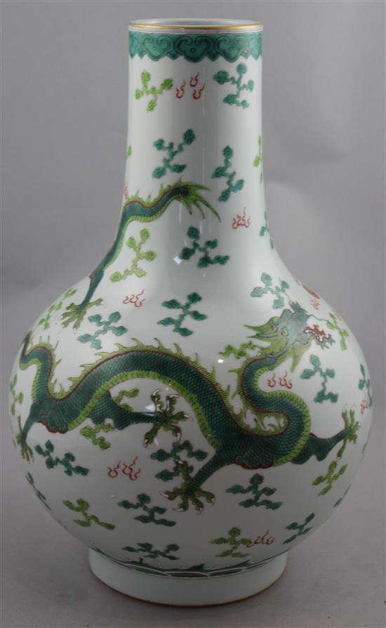 A large Chinese enamelled porcelain dragon bottle vase, Jiaqing mark but later, 41cm